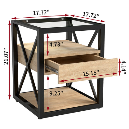 Modern End Table with Drawer - Nightstand for Bedroom & Living Room