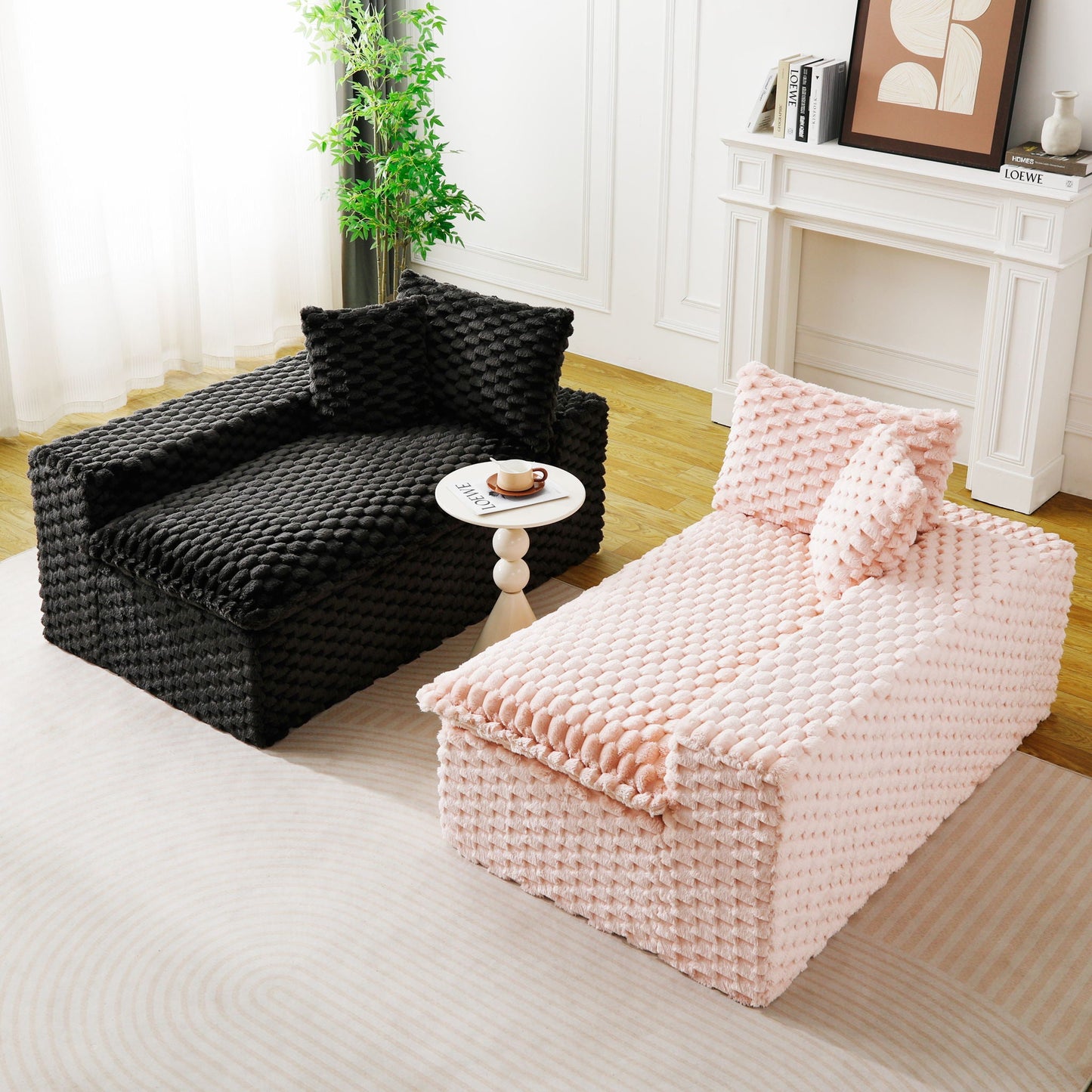 Multifunctional Sofa Pink Black, Fits 4 People