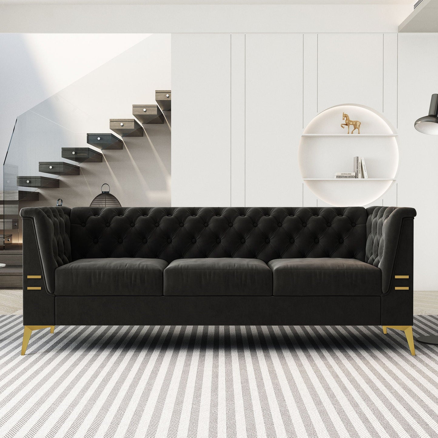 Luxurious Sofa With Legs, Modern Chesterfield Design, Tufted Upholstery, 3 Seat Couch For Living Room And Office