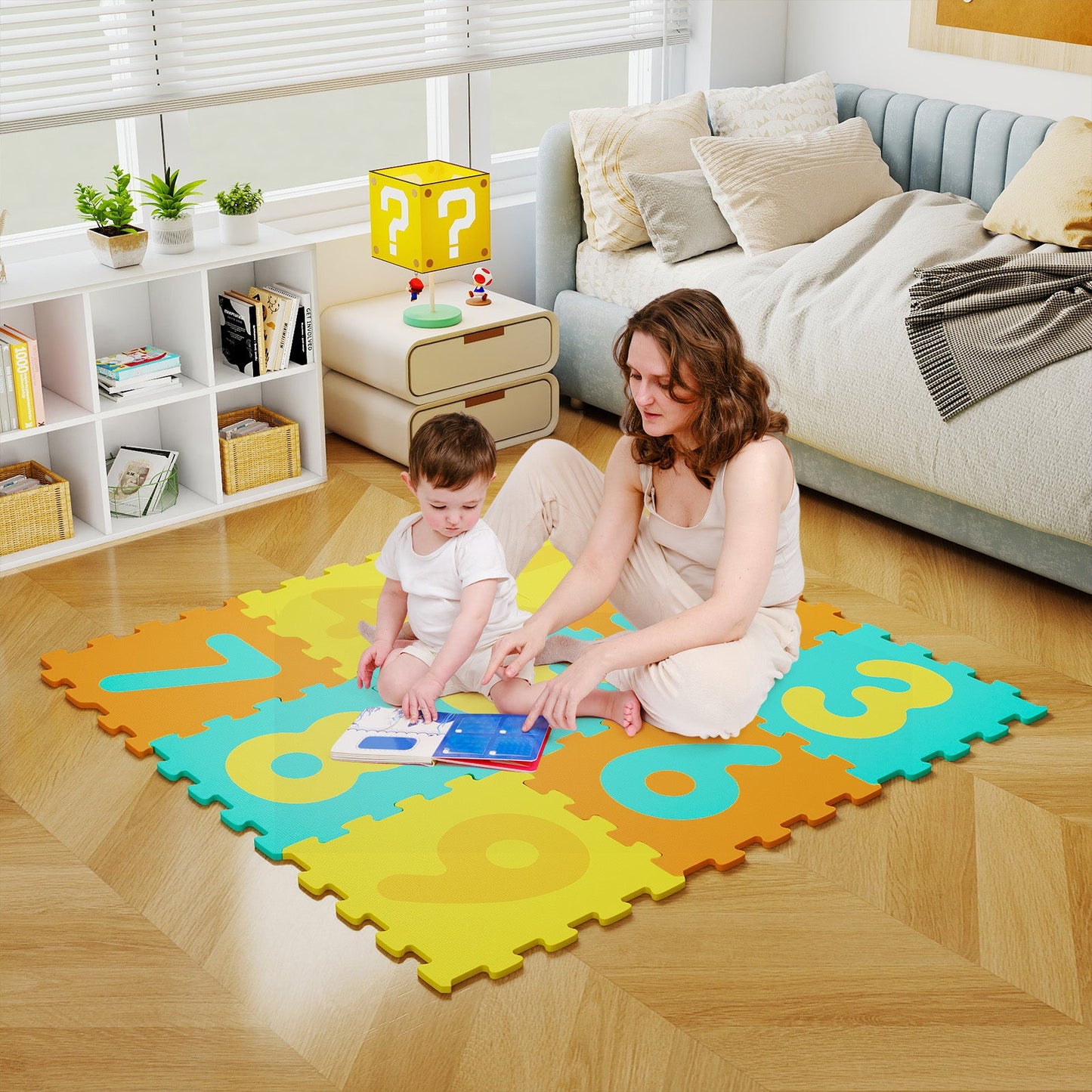 9 Pieces Interlocking Foam Puzzle Floor Mat with 3 Marker Discs