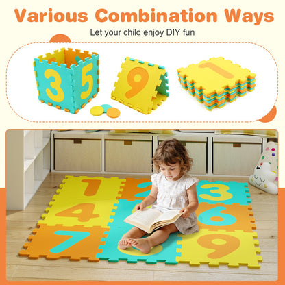 9 Pieces Interlocking Foam Puzzle Floor Mat with 3 Marker Discs