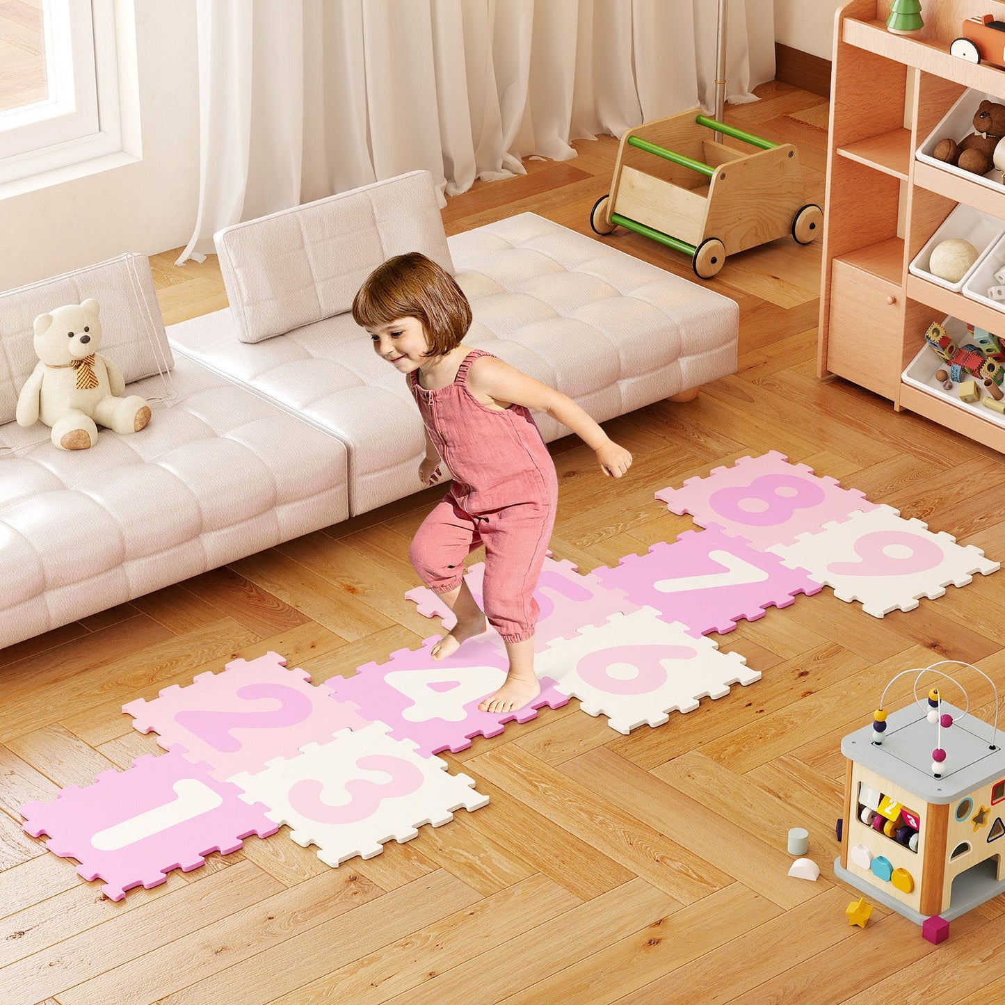9 Pieces Interlocking Foam Puzzle Floor Mat with 3 Marker Discs
