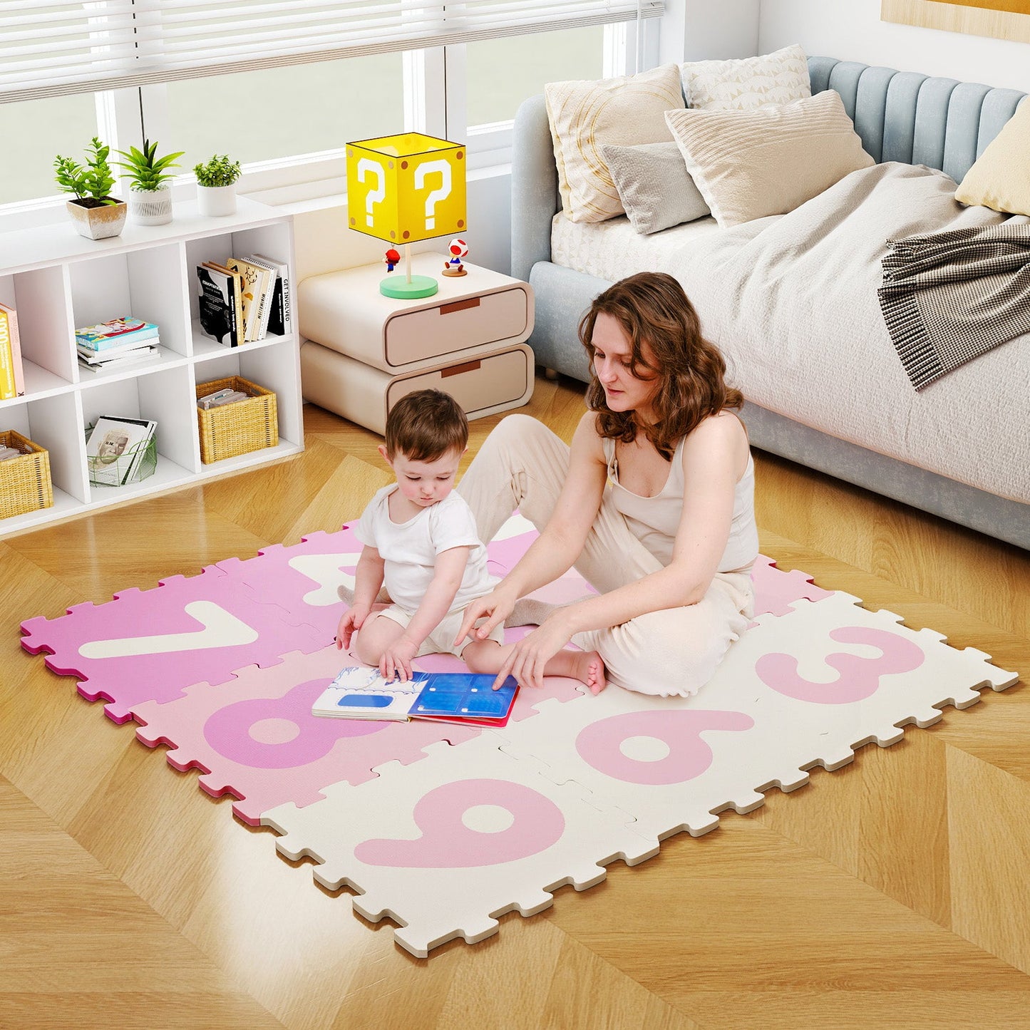 9 Pieces Interlocking Foam Puzzle Floor Mat with 3 Marker Discs