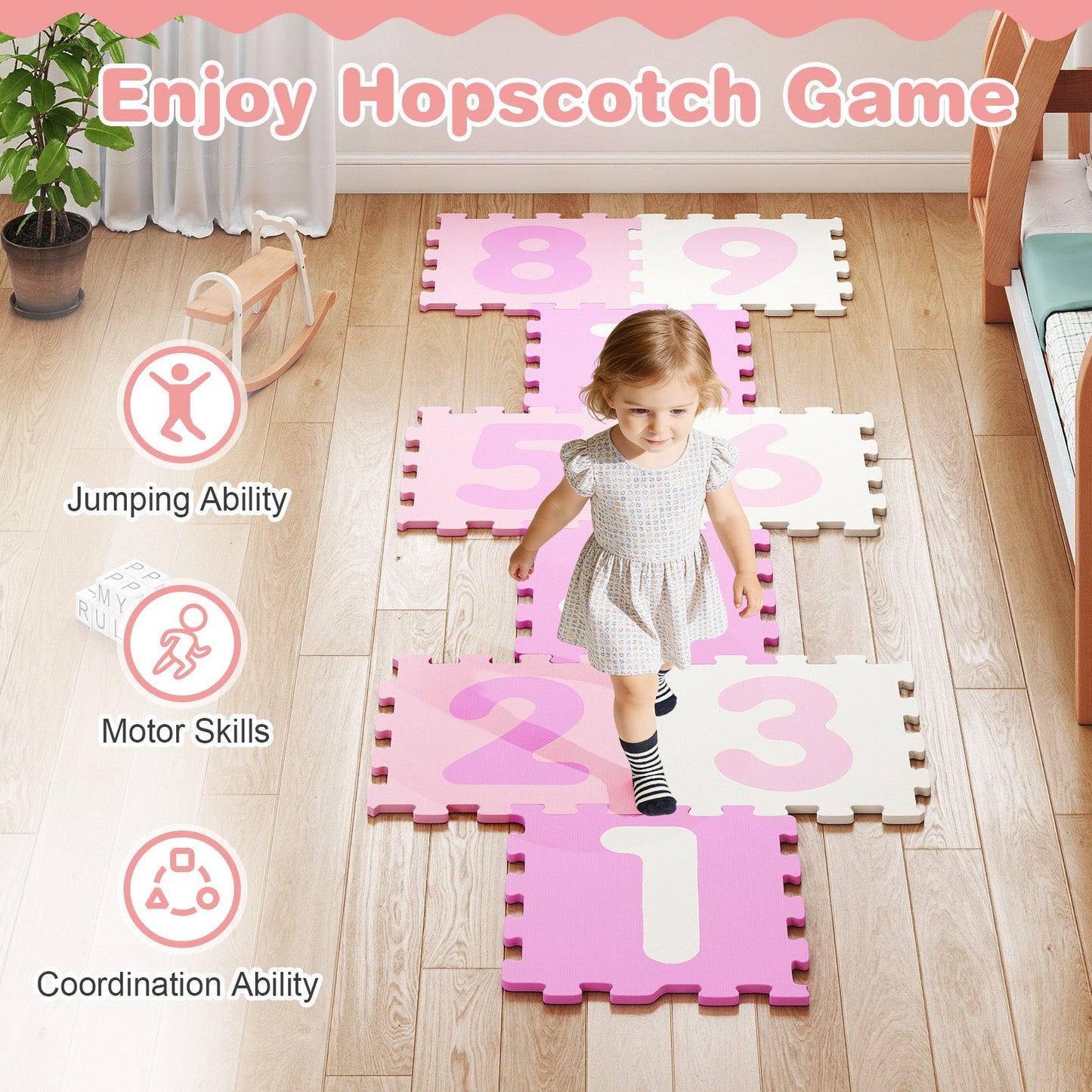 9 Pieces Interlocking Foam Puzzle Floor Mat with 3 Marker Discs
