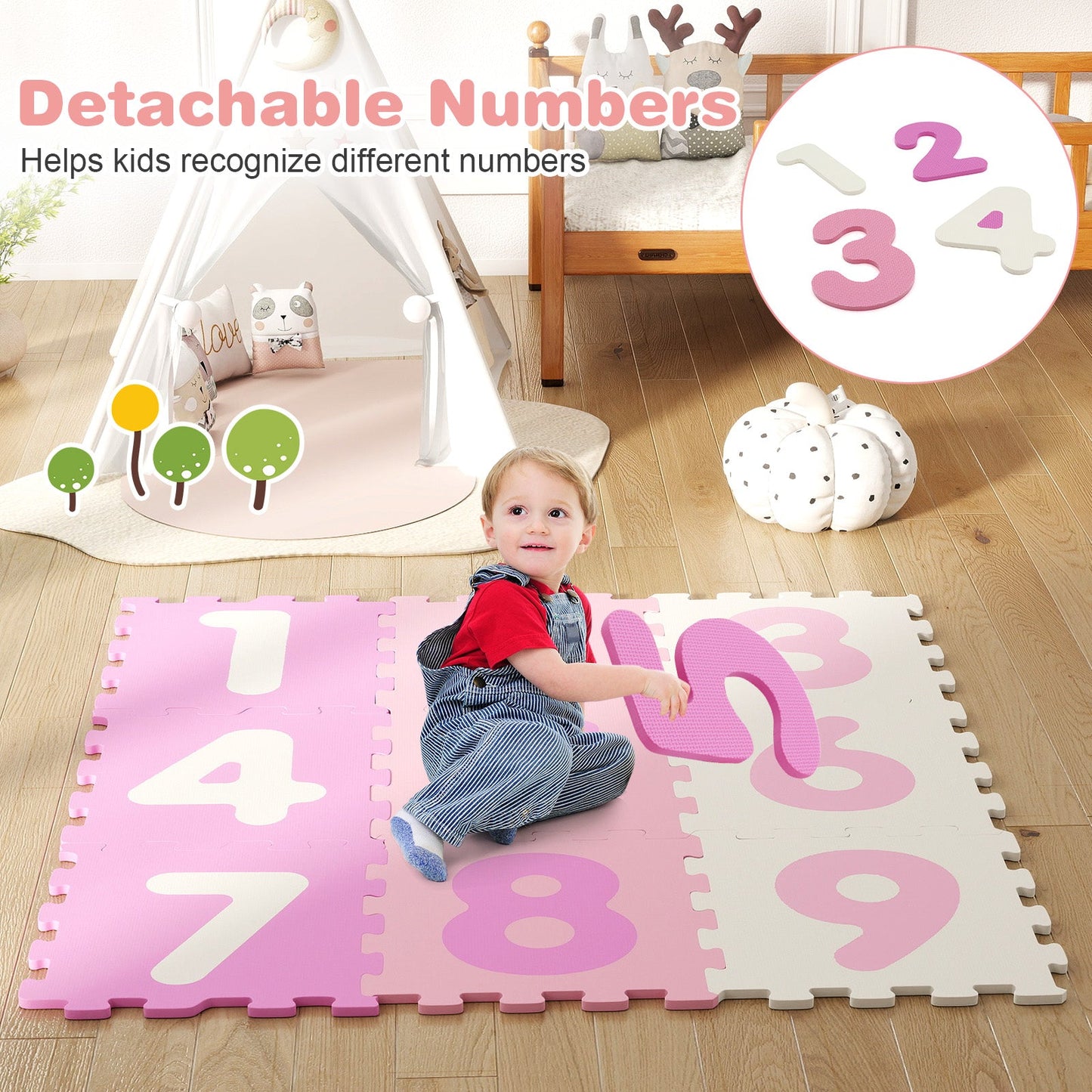 9 Pieces Interlocking Foam Puzzle Floor Mat with 3 Marker Discs