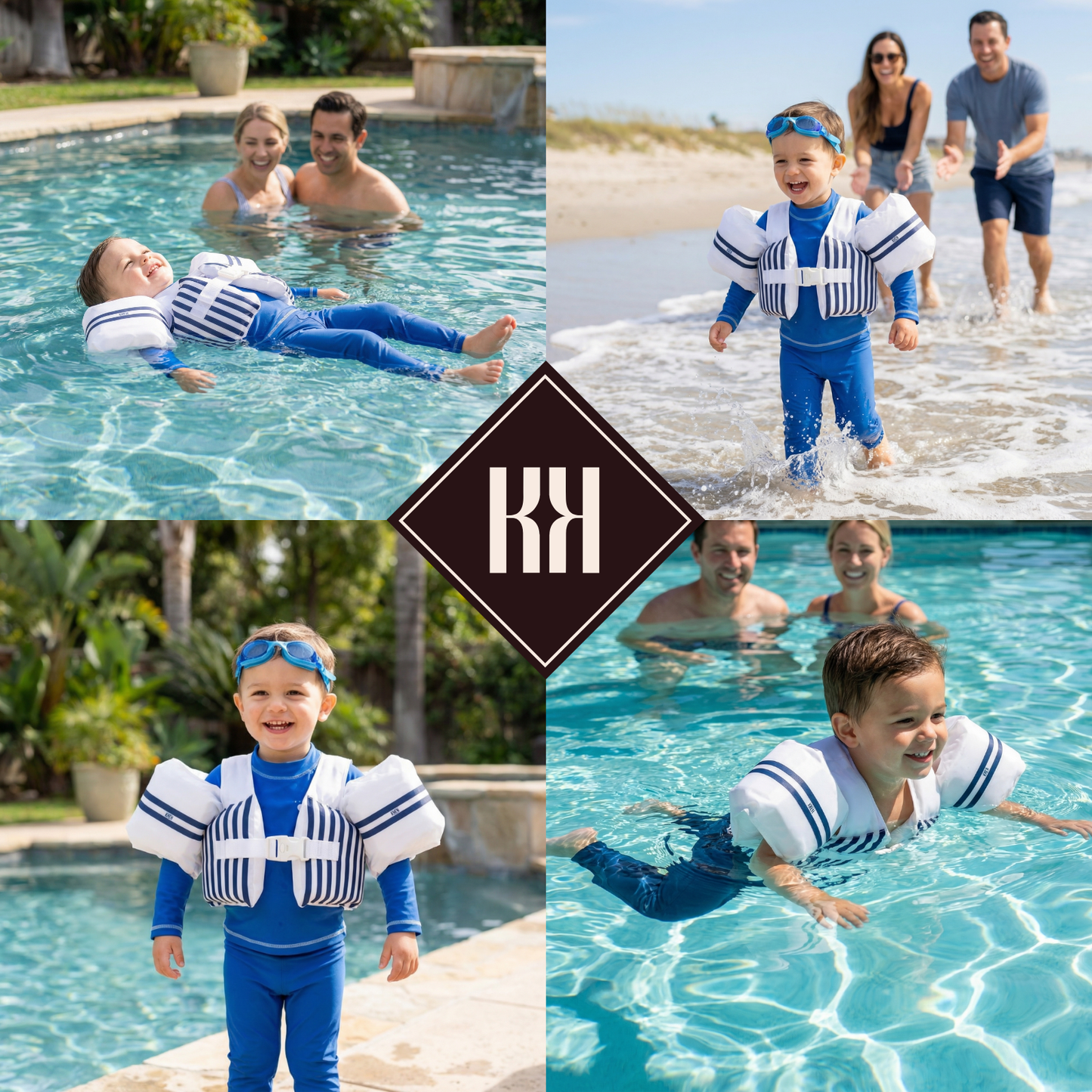Floating Jackets with Sleeves for Pool or Beach | 1-3 Years | White & Blue