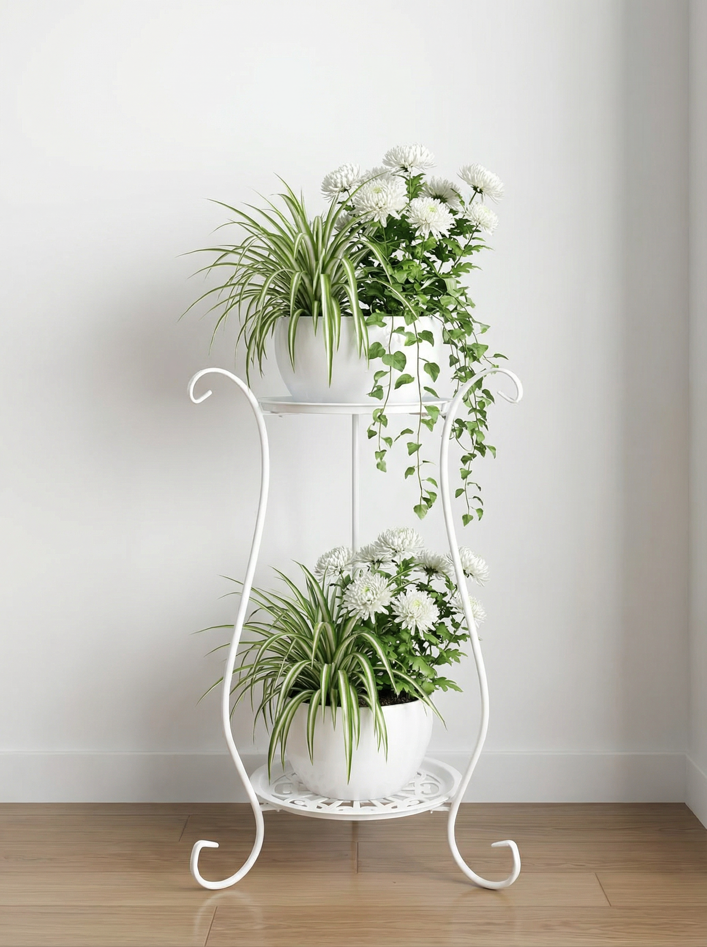 Two-Tier Metal Plant Stand – Double Layer Iron Flower Rack for Indoor & Outdoor Plants