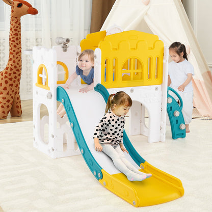 9-in-1 Toddler Slide L-Shaped with Basketball Hoop and Steering Wheel