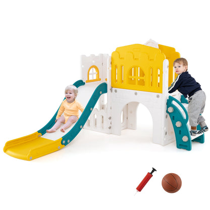 9-in-1 Toddler Slide L-Shaped with Basketball Hoop and Steering Wheel