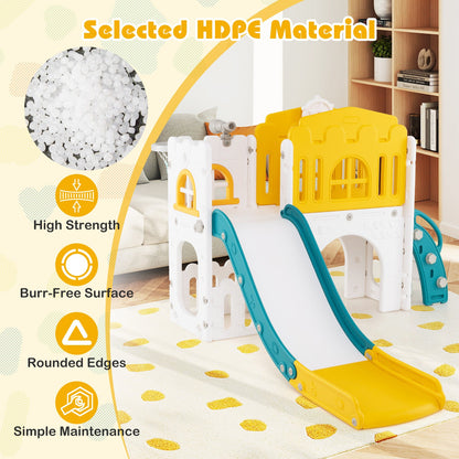 9-in-1 Toddler Slide L-Shaped with Basketball Hoop and Steering Wheel