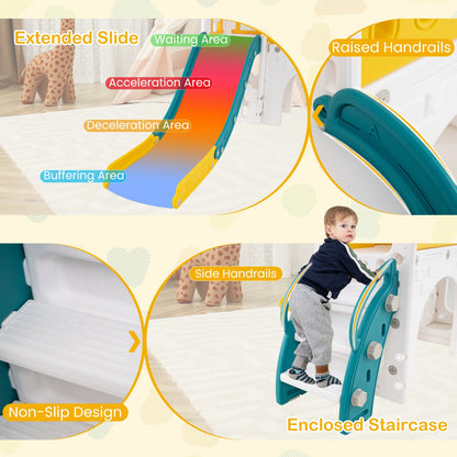 9-in-1 Toddler Slide L-Shaped with Basketball Hoop and Steering Wheel