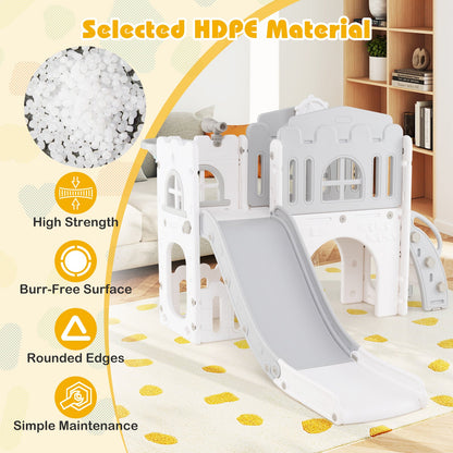 9-in-1 Toddler Slide L-Shaped with Basketball Hoop and Steering Wheel