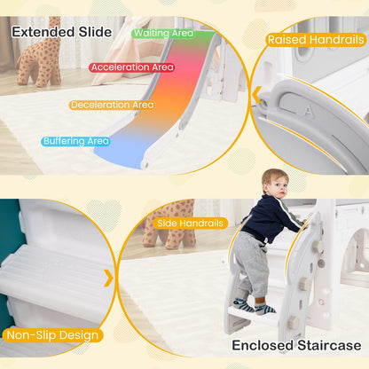 9-in-1 Toddler Slide L-Shaped with Basketball Hoop and Steering Wheel