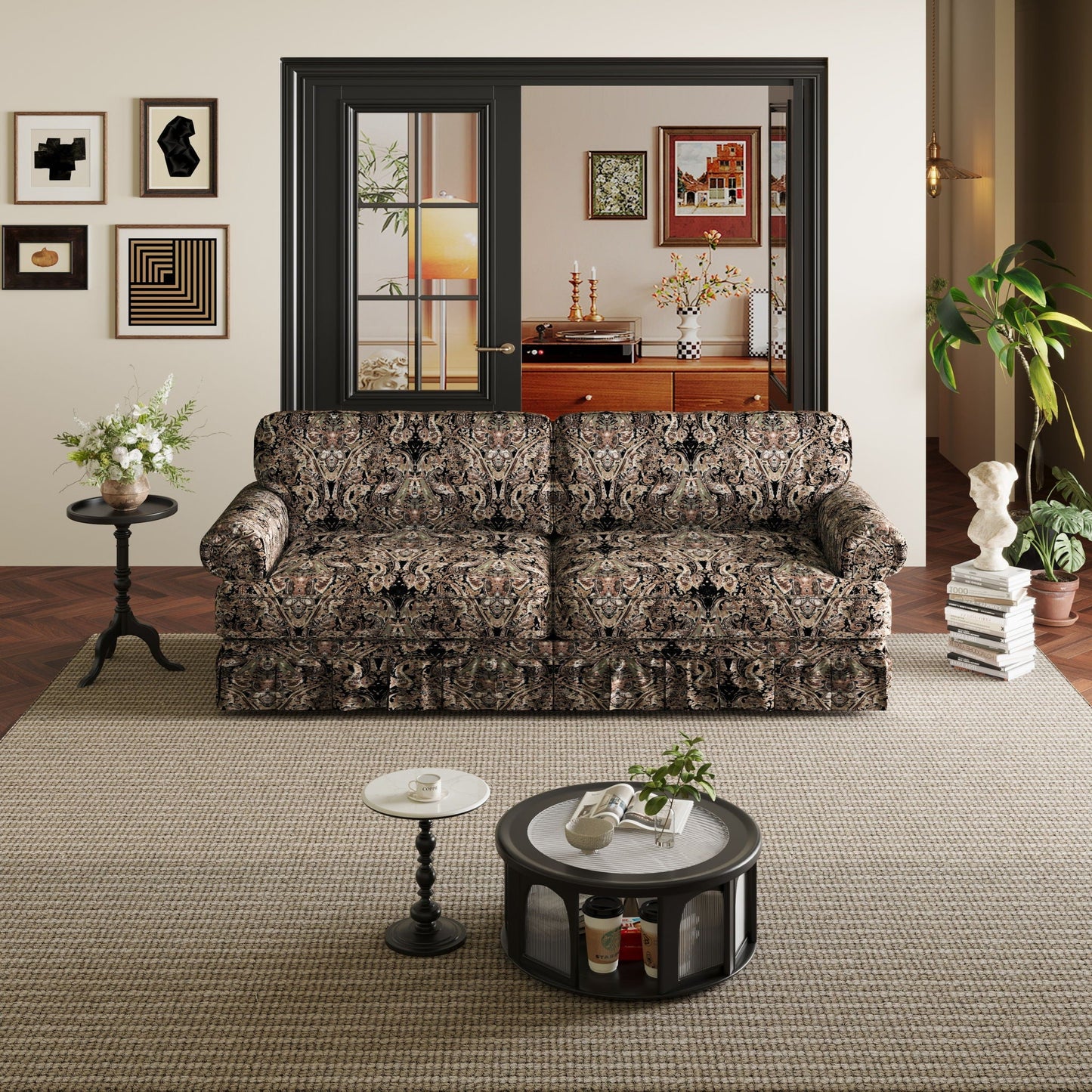 Luxuriously Comfortable Cloud Couch With Elegant Rolled Arms & Pleated Skirt Design