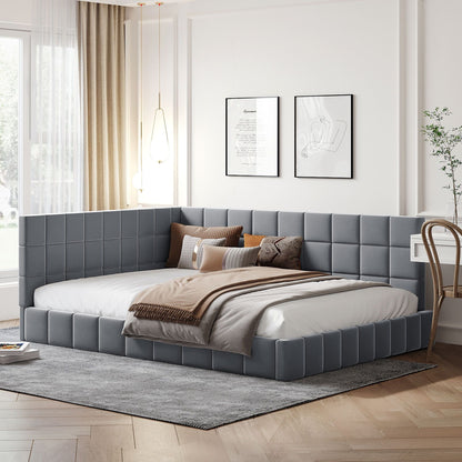 Full Size Upholstered Classic Daybed / Sofa Bed Frame, Elegant Design - Gray