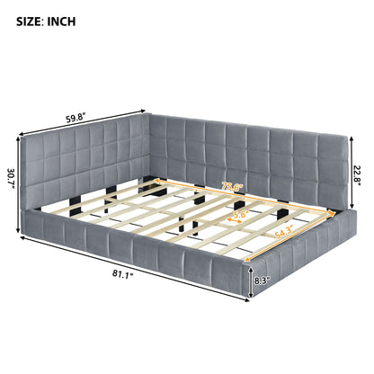 Full Size Upholstered Classic Daybed / Sofa Bed Frame, Elegant Design - Gray