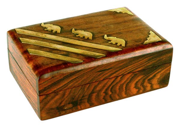 Elephant Trinket Box With Brass Inlay