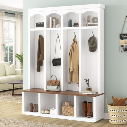 Entryway Hall Tree With Bench, 4 Hooks & Open Storage Space