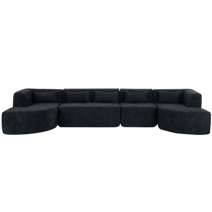 Upholstered Sofa Free Combined Sofa Couch With 2 Chaise Lounge And Five Back Pillows For Living Room