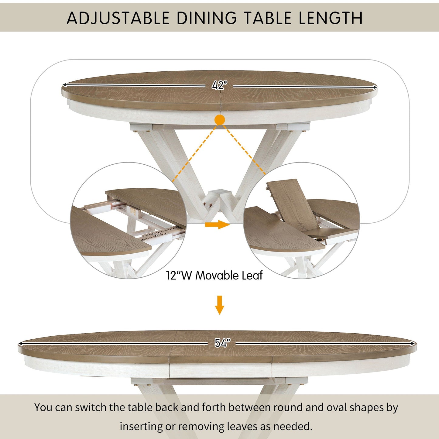 Dining Set With Extendable Round Table And 4 Upholstered Chairs