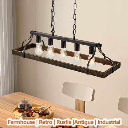 34" Black & Gold Vintage Chandelier | 5-Light Antique Pendant with Adjustable Chain for Dining Room, Kitchen & Living Room