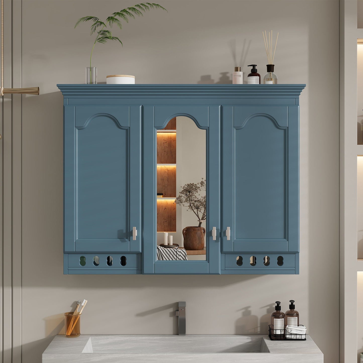 Wall Mount Mirror Cabinet With Adjustable Shelves, Soft Closing Hinges