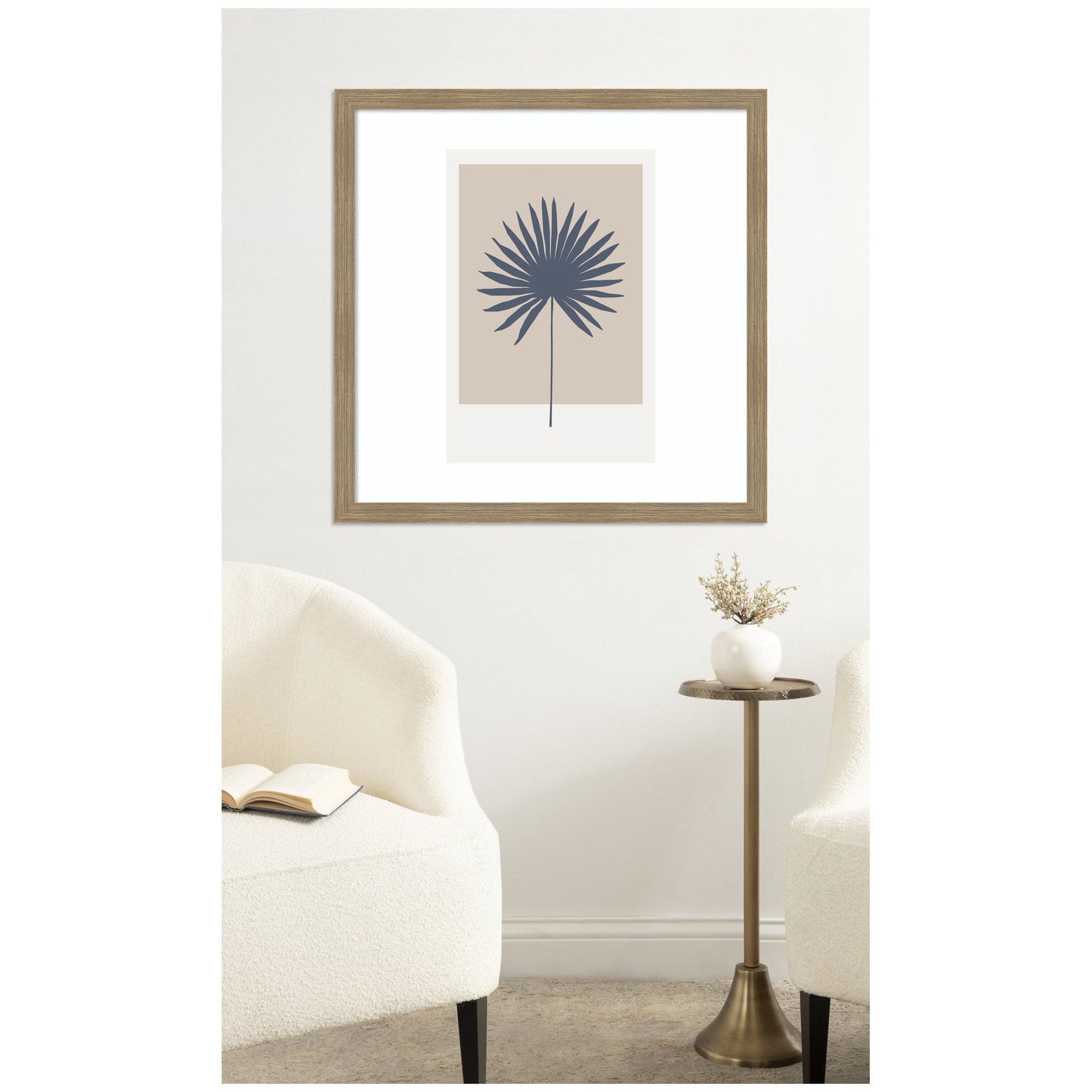 Muted Tan and Blue Colorblock Botanical Palm by The Creative Bunch Studio Framed Wall Art Print