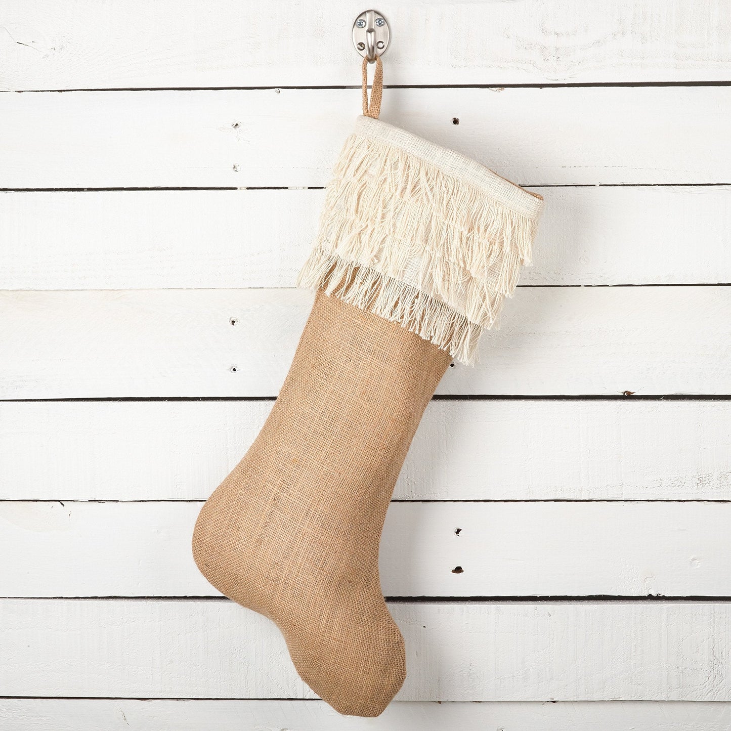 Fennco Styles Fringe Button Design Decorative Jute Christmas Stocking -13"x19"