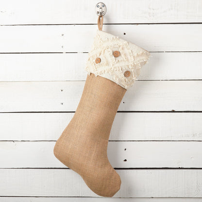 Fennco Styles Fringe Button Design Decorative Jute Christmas Stocking -13"x19"