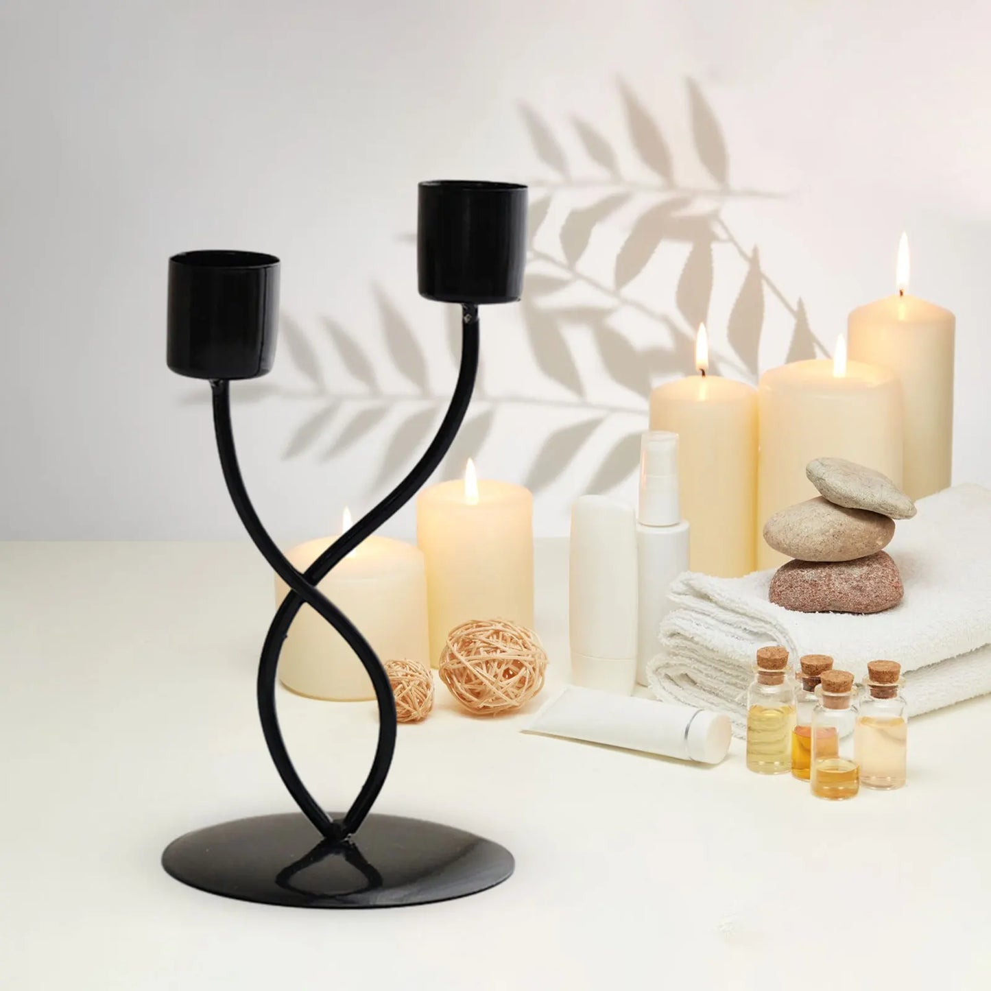 Metal Candle Holder Elegant Stable Base Table Centerpiece Candle Stick Holder for Mantel Fireplace Dining Desktop Home Decor