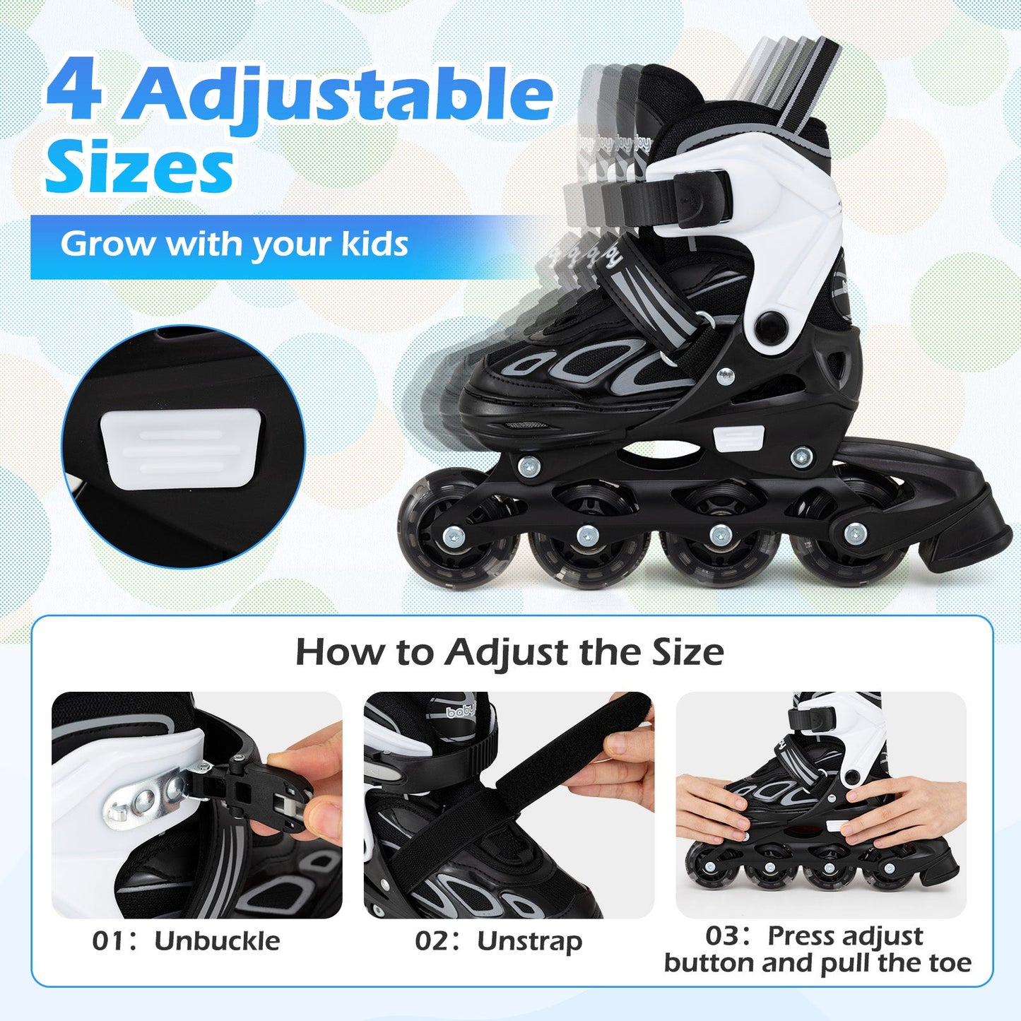 Adjustable Kids' Incline Skates for Boys Girls Ages 5-14