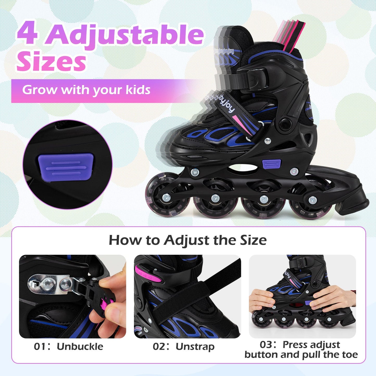 Adjustable Kids' Incline Skates for Boys Girls Ages 5-14
