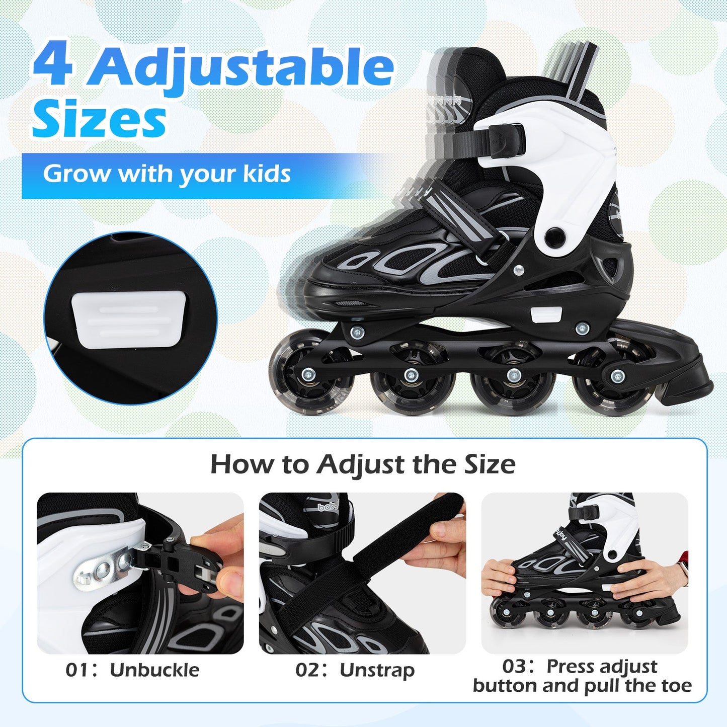 Adjustable Kids' Incline Skates 4 Sizes Adjustable Blade Roller