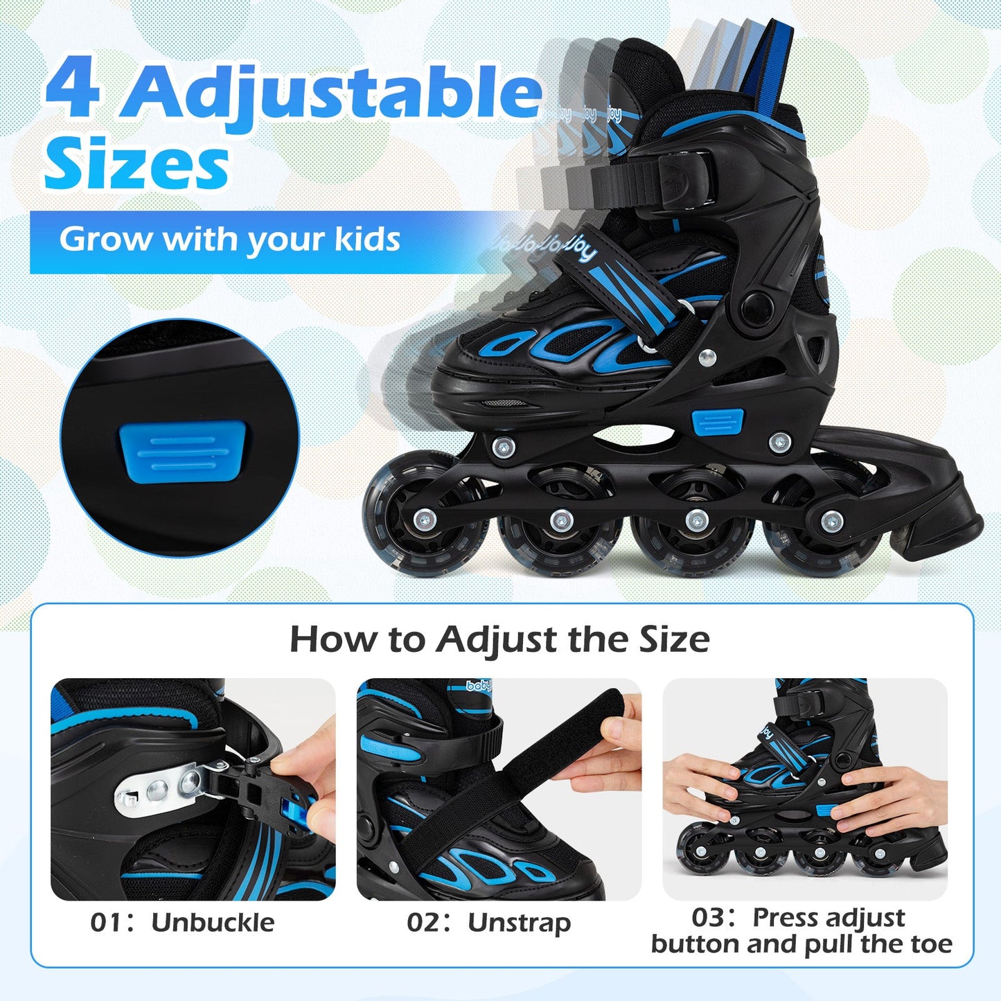 Adjustable Kids' Incline Skates for Boys Girls Ages 5-14