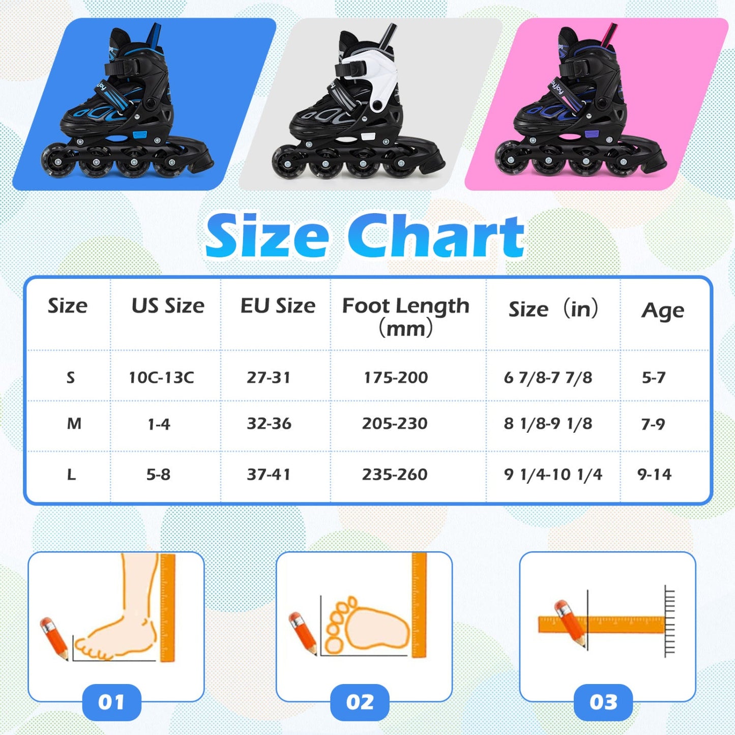 Adjustable Kids' Incline Skates for Boys Girls Ages 5-14