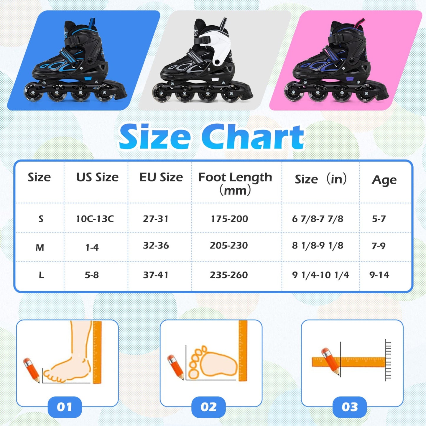Adjustable Kids' Incline Skates 4 Sizes Adjustable Blade Roller