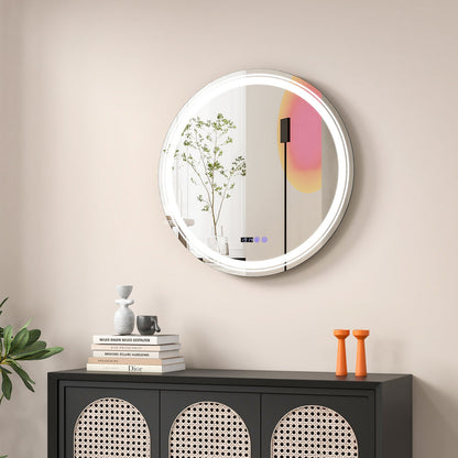 Anti-Fog Round Led Bathroom Mirror with 3 Color LED Lights