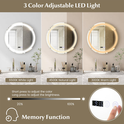 Anti-Fog Round Led Bathroom Mirror with 3 Color LED Lights