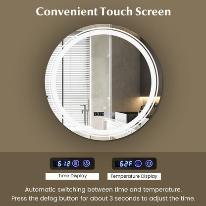 Anti-Fog Round Led Bathroom Mirror with 3 Color LED Lights