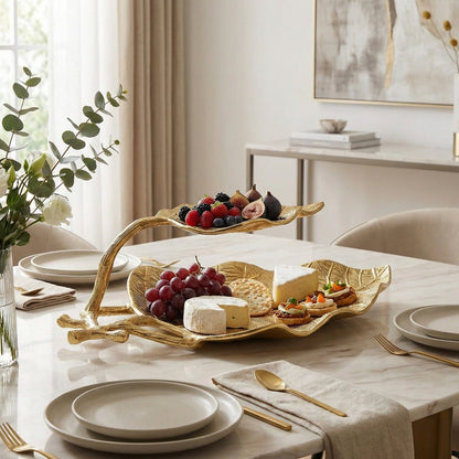 Gold Leaf 2 Tier Serving Centerpiece Tray