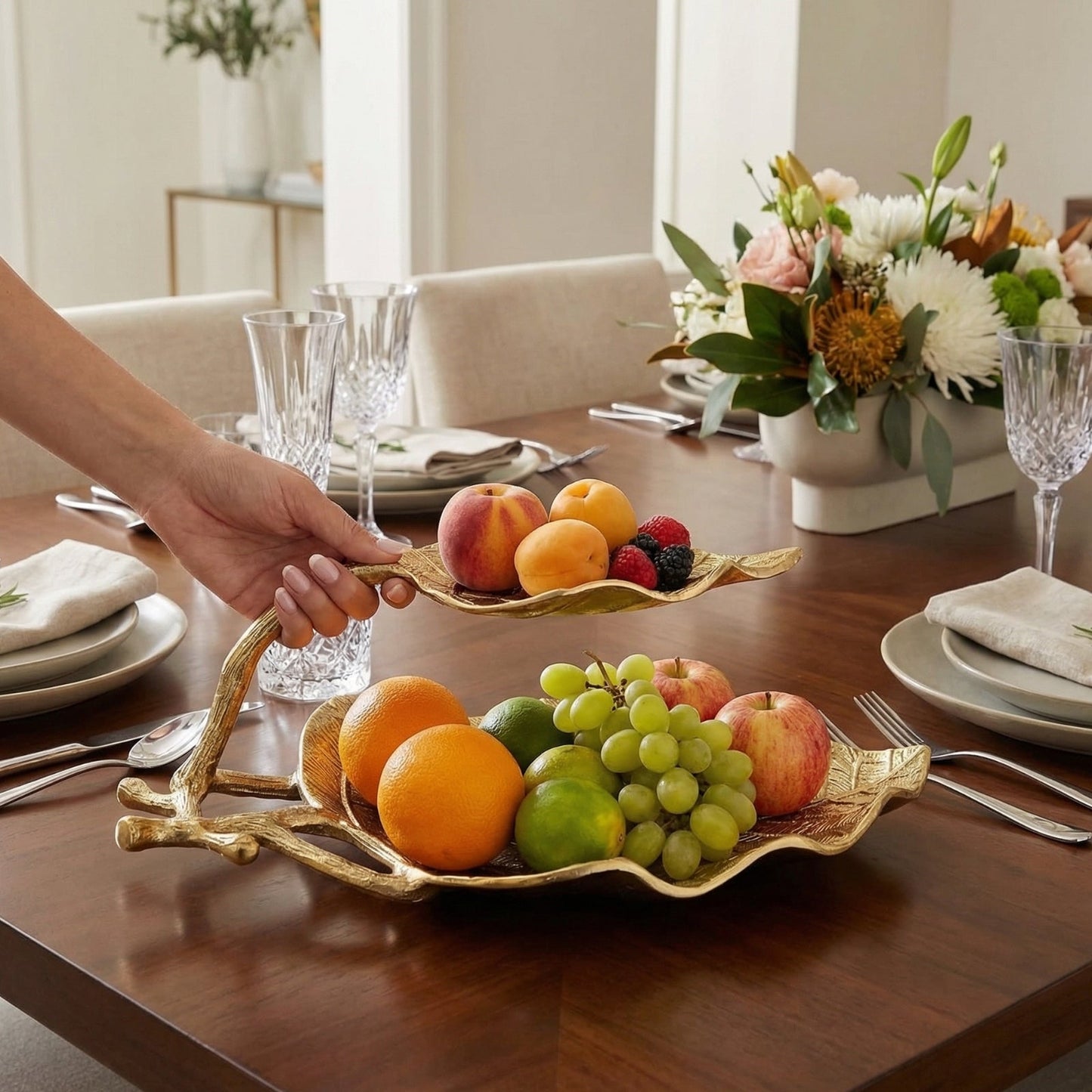 Gold Leaf 2 Tier Serving Centerpiece Tray