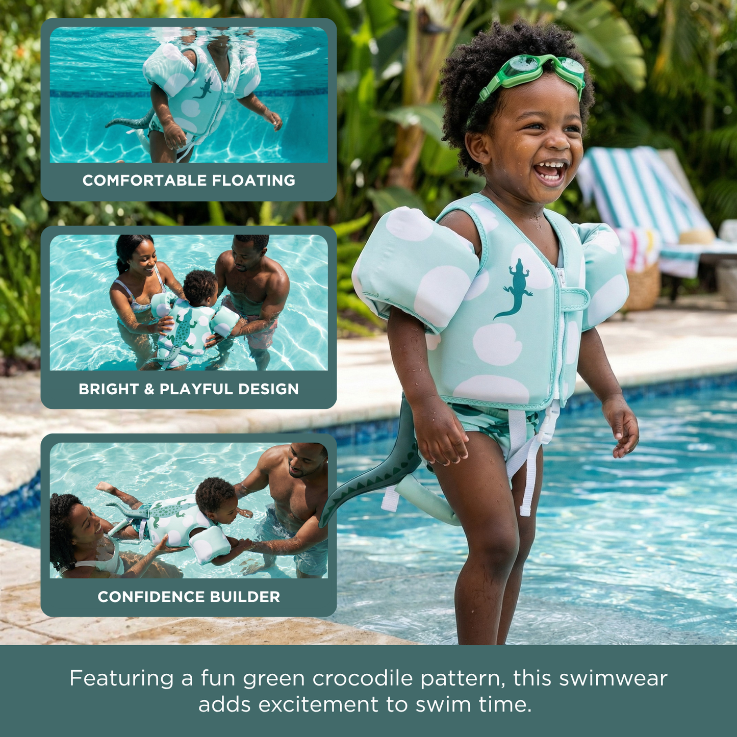 Floating Jackets with Sleeves for Pool or Beach | 1-3 Years | Crocodile