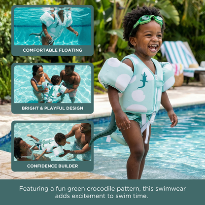 Floating Jackets with Sleeves for Pool or Beach | 1-3 Years | Crocodile