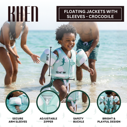 Floating Jackets with Sleeves for Pool or Beach | 1-3 Years | Crocodile