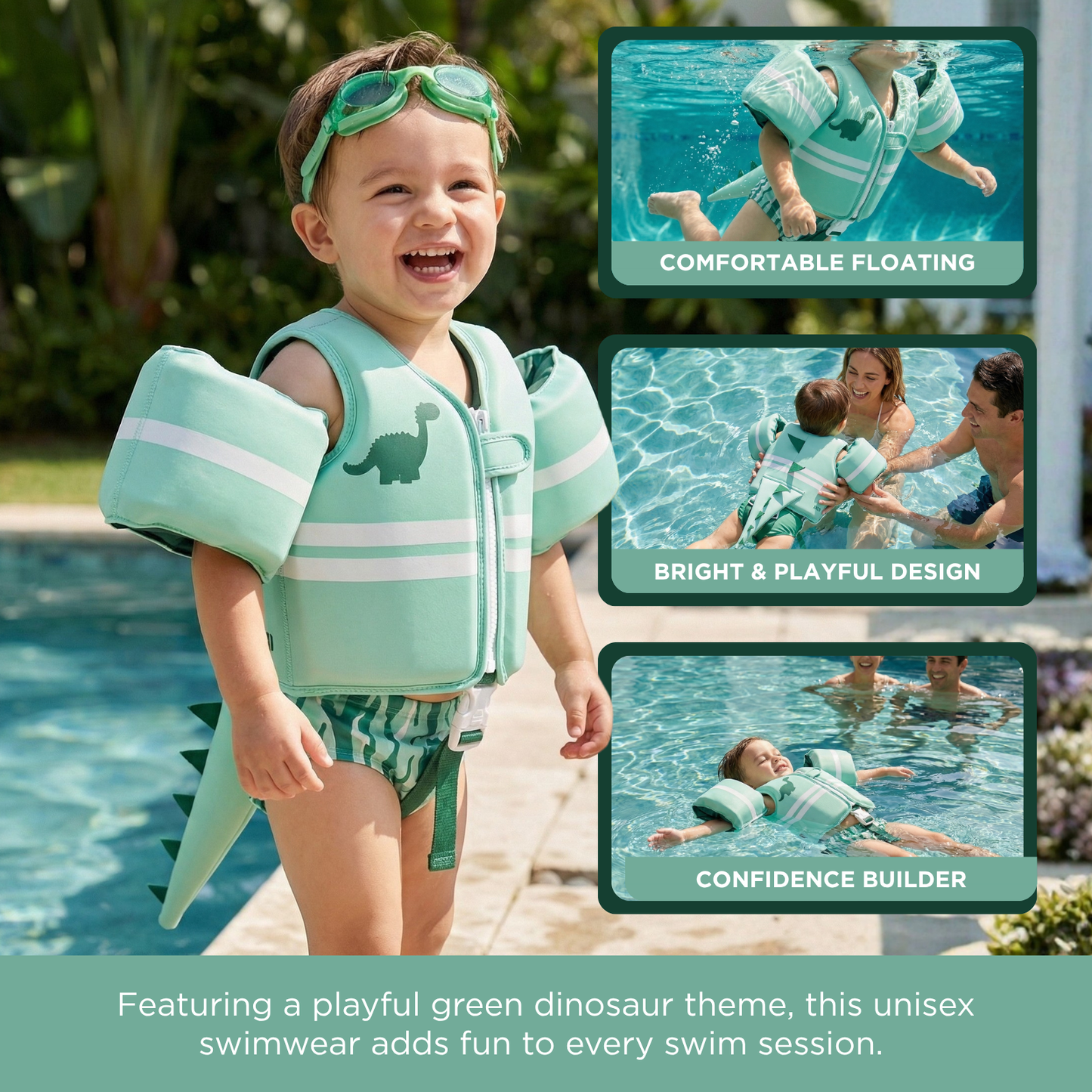 Floating Jackets with Sleeves for pool or Beach | 1-3 Years | Dinosaur