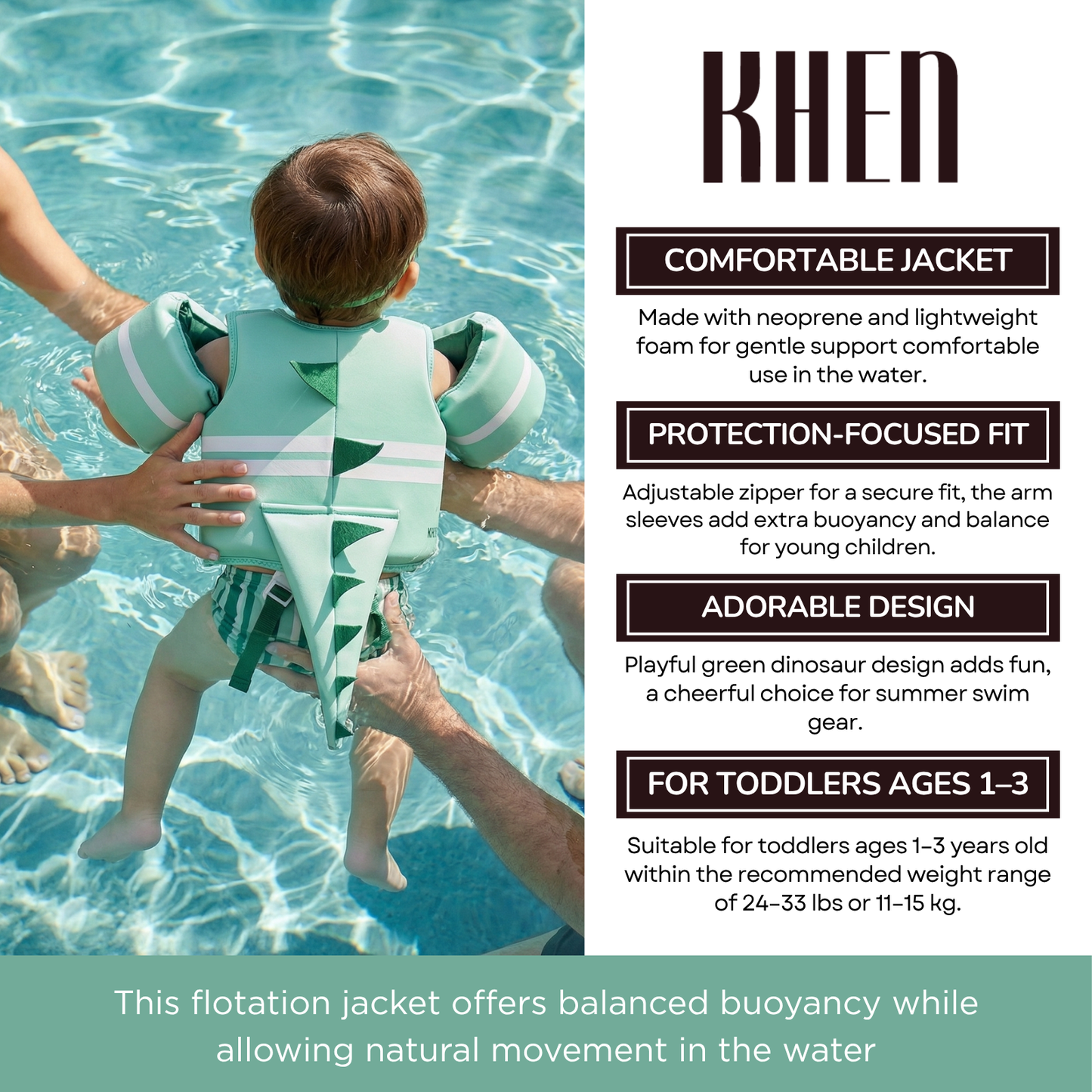 Floating Jackets with Sleeves for pool or Beach | 1-3 Years | Dinosaur