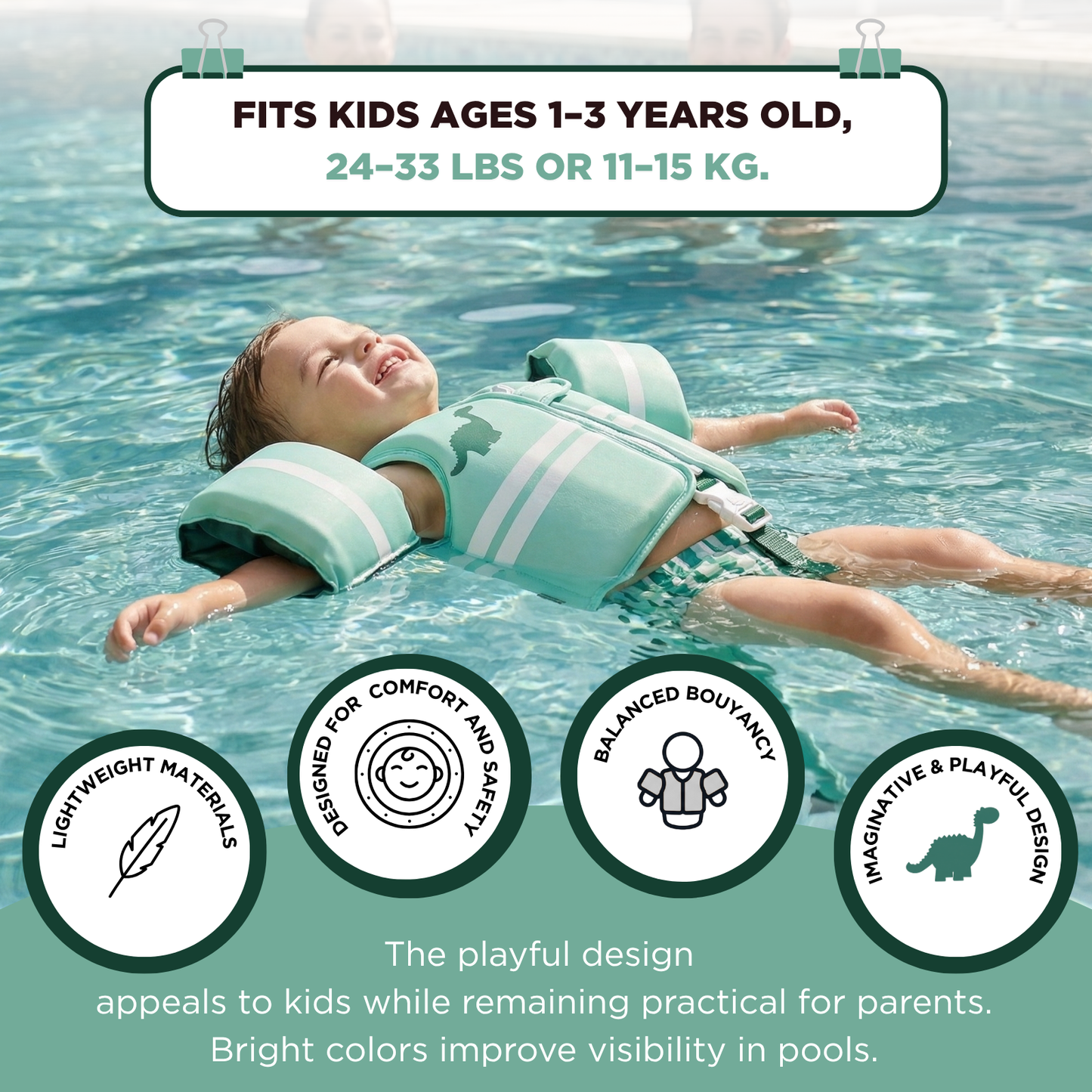 Floating Jackets with Sleeves for pool or Beach | 1-3 Years | Dinosaur