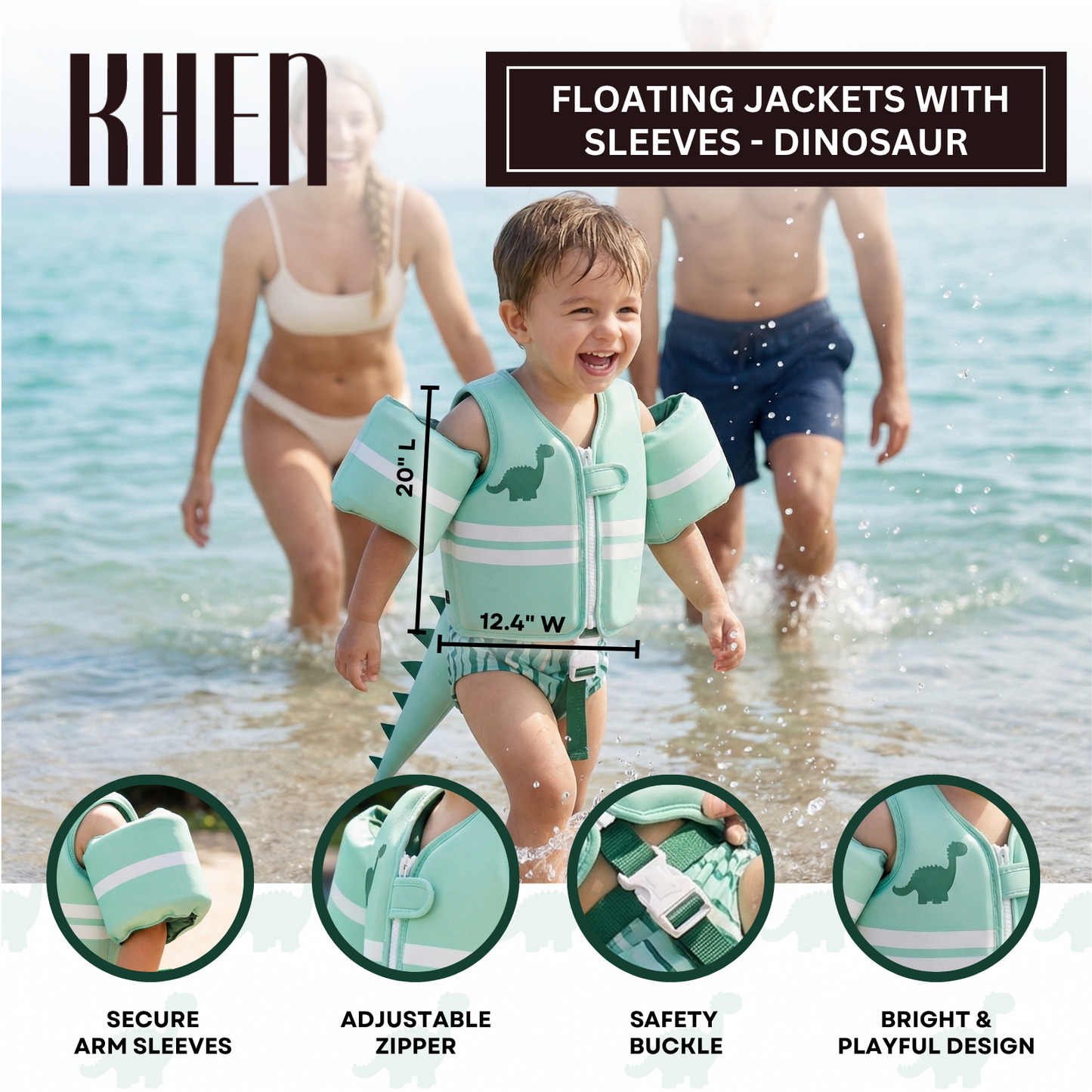 Floating Jackets with Sleeves for pool or Beach | 1-3 Years | Dinosaur
