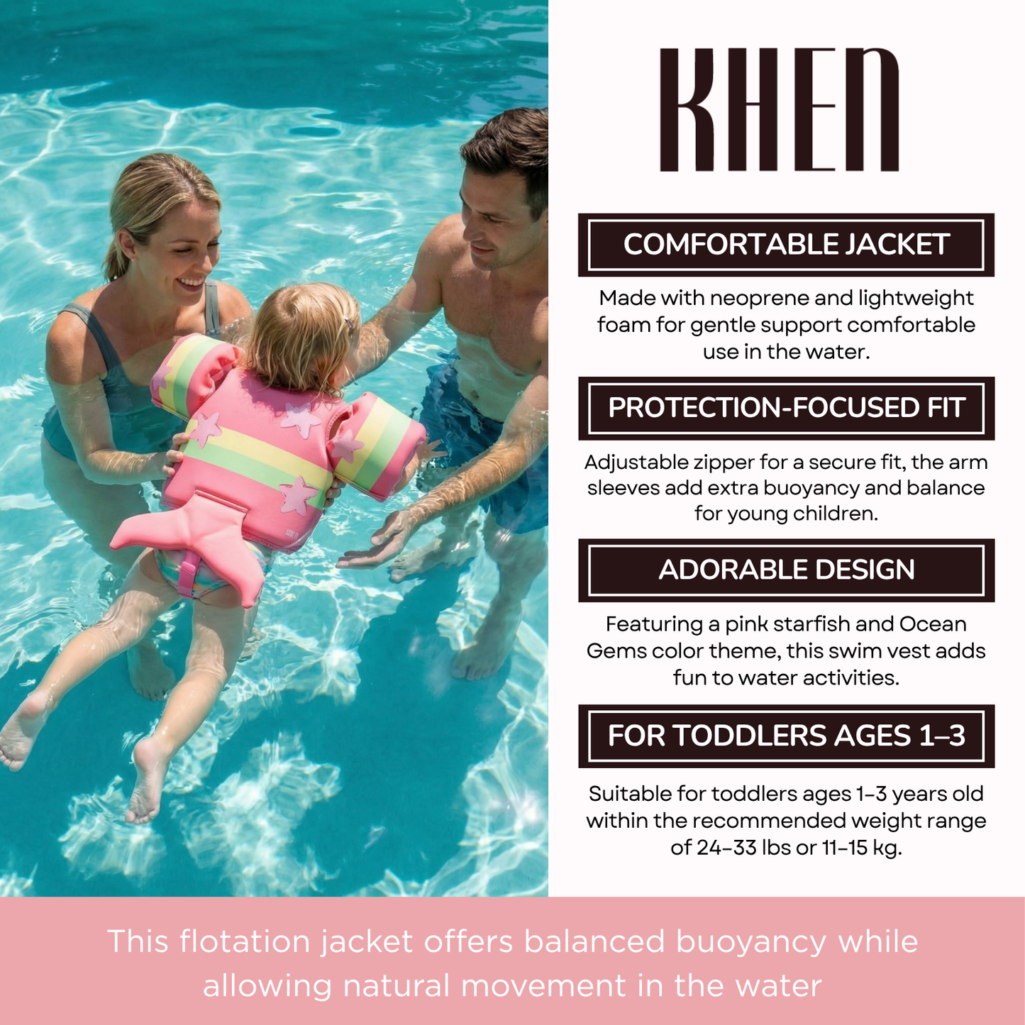 Floating Jackets with Sleeves for pool or Beach | 1-3 Years | Ocean Gems