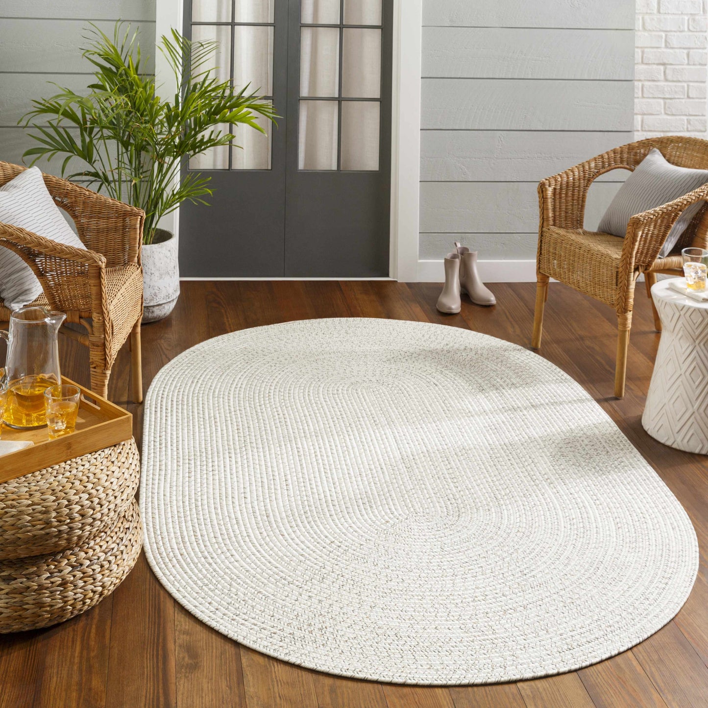 Beige Braided Faux Jute Outdoor Rug